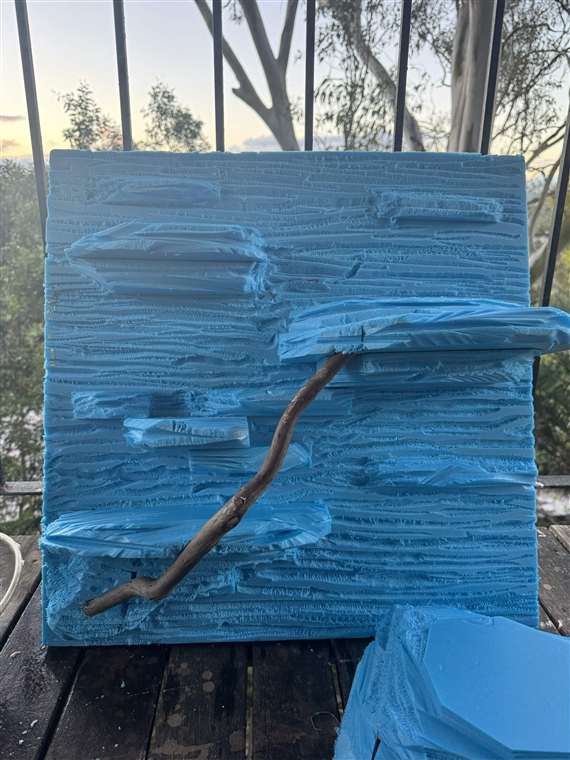 Blue foam construction stage of the custom Children’s python backdrop